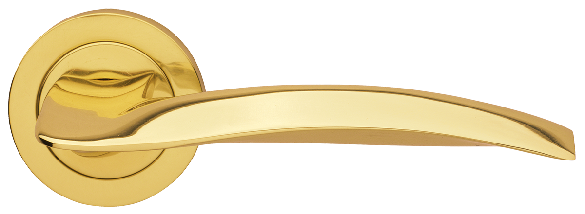 Ручка дверная WAVE R2 OTL раздельная на круглой розетке, цвет - золото, латунь фото купить в Новокузнецке