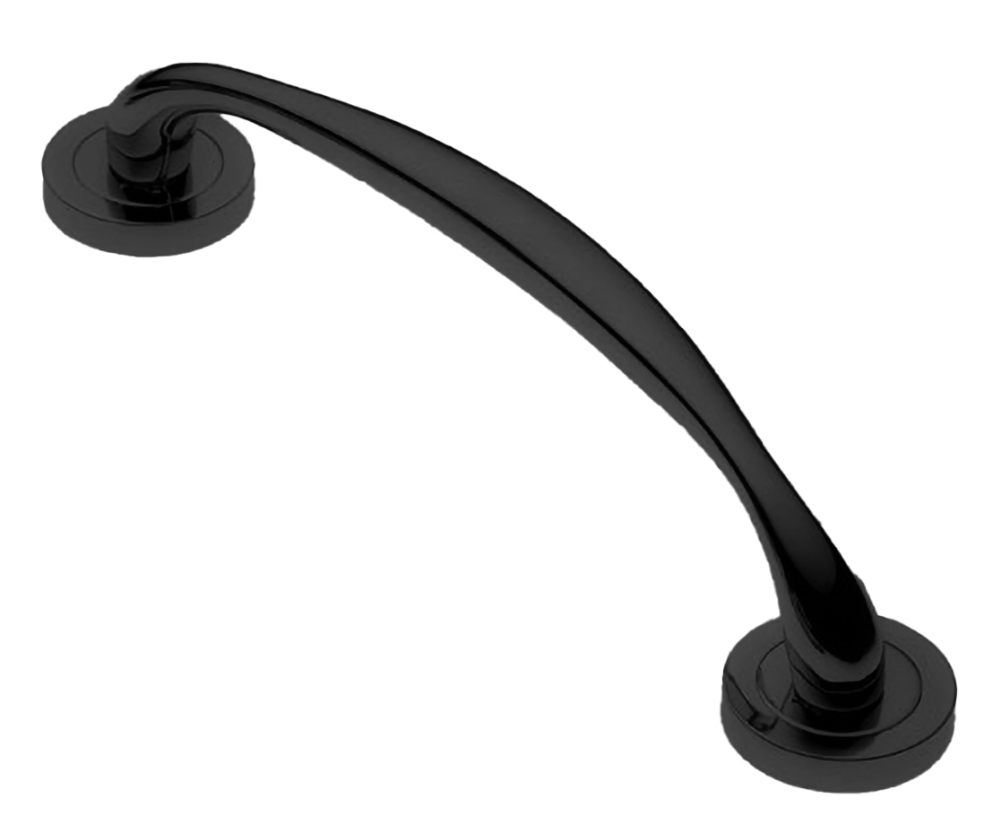 Ручка-скоба дверная LEON PH NERO на круглой розетке, цвет черный, латунь фото купить в Новокузнецке