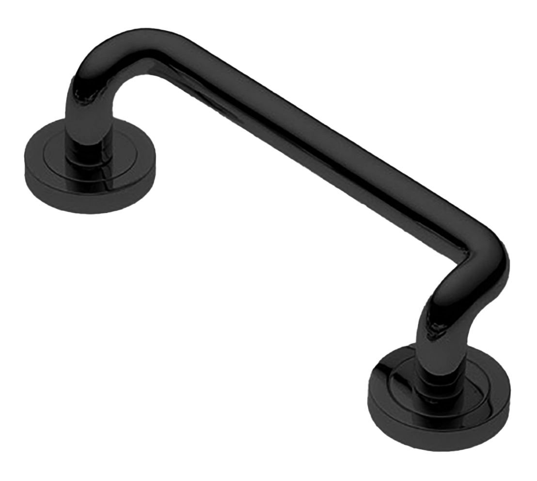 Ручка-скоба дверная SNAKE PH NERO на круглой розетке, цвет черный, латунь фото купить в Новокузнецке