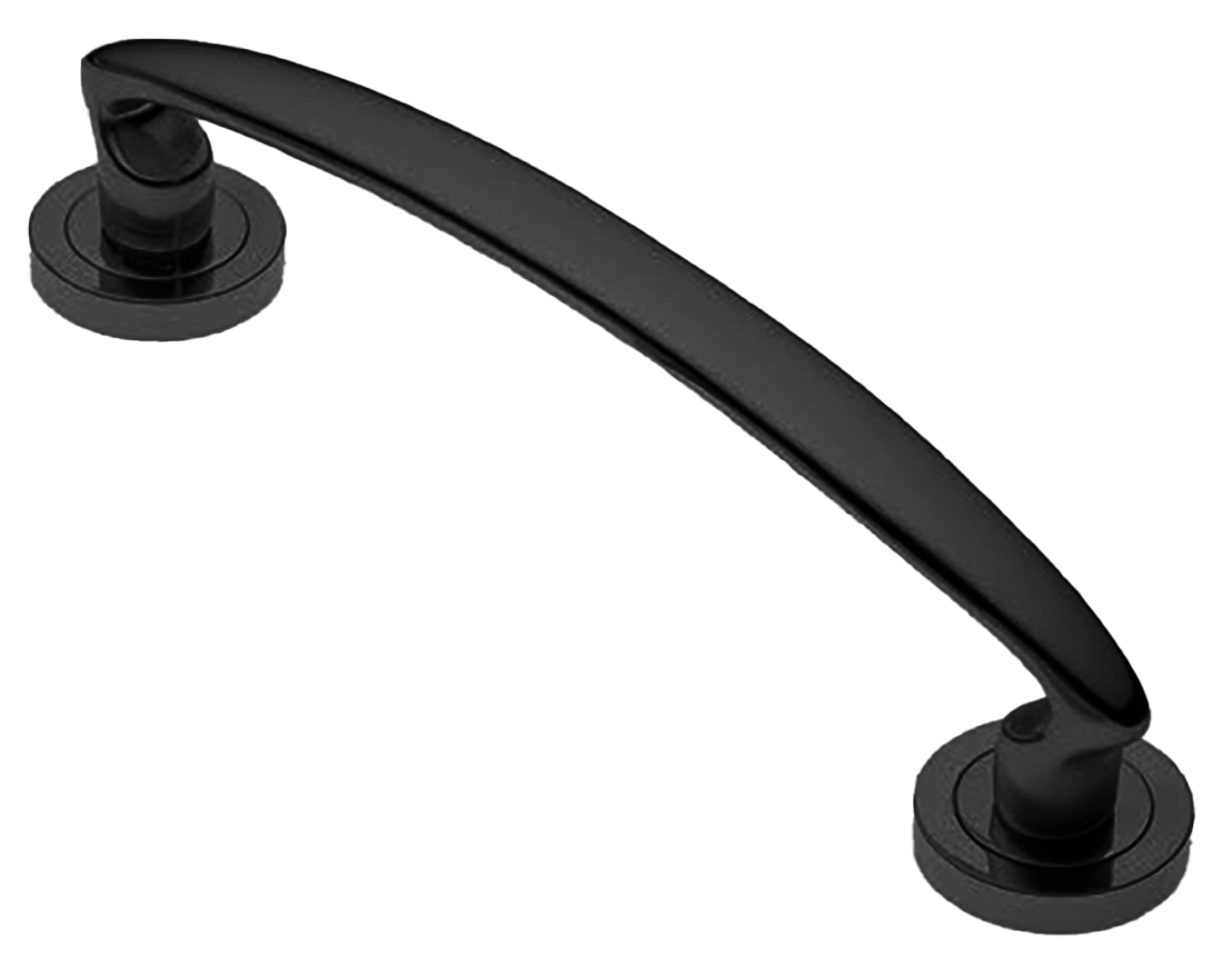 Ручка-скоба дверная FLAMINGO PH NERO на круглой розетке, цвет черный, латунь фото купить в Новокузнецке