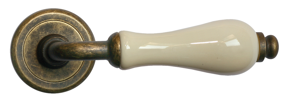Ручка дверная CERAMICA R4 OBR/CHAMP раздельная на круглой розетке, цвет - бронза/шампань, латунь фото купить в Новокузнецке