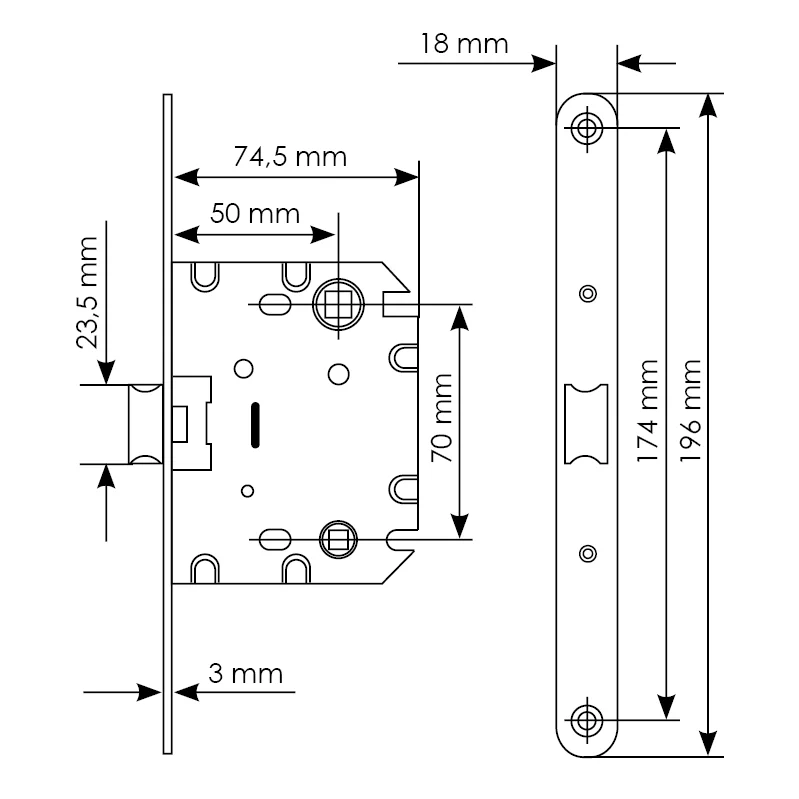 Защелка межкомнатная 1870P SN -IND SP-1 с ответной планкой, бесшумная сантехническая, цвет никель фото купить в Новокузнецке