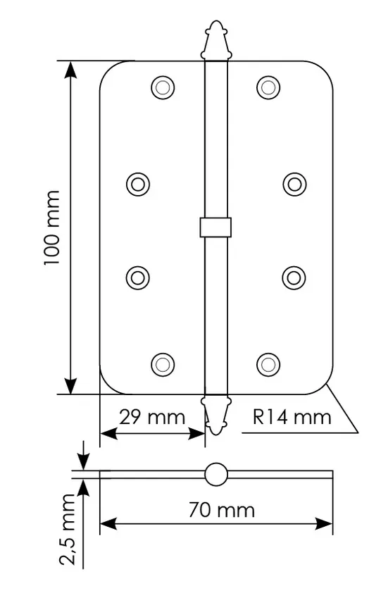 Петля разъемная MS-C 100X70X2.5 SG L левая с коронкой скругленная, врезная, цвет мат.золото, сталь фото купить в Новокузнецке