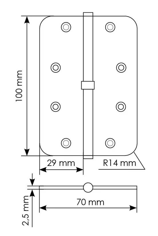 MSD-C 100X70X2.5 AB R, петля стальная скругленная правая без коронки, цвет - бронза фото купить в Новокузнецке