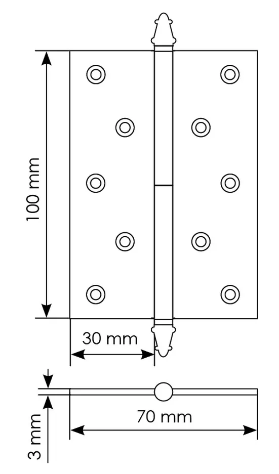 Петля карточная латунная разъемная MB 100X70X3 SC L C с коронкой левая, врезная, цвет матовый хром фото купить в Новокузнецке