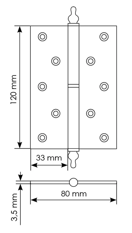 Петля карточная разъемная латунная MB 120X80X3.5 SG L C с коронкой левая, верзная, цвет матовое золото фото купить в Новокузнецке