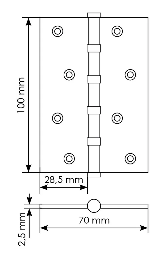 Петля универсальная карточная MS 100X70X2.5-4BB W стальная, врезная, цвет белый, сталь фото купить в Новокузнецке