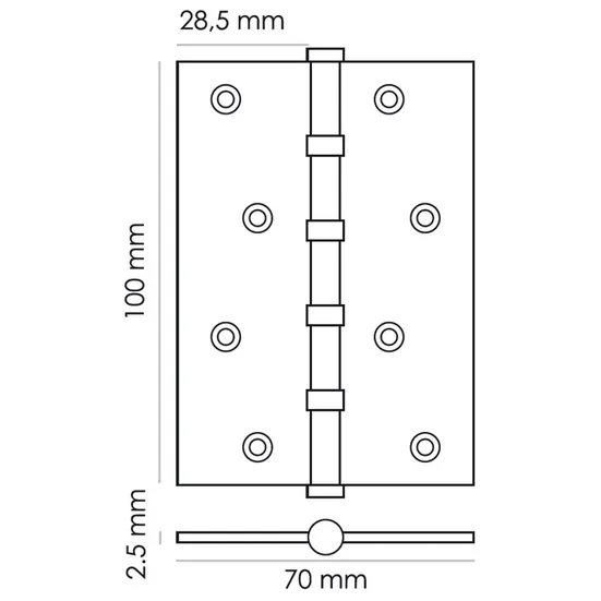 Петля универсальная MS 100X70X2.5-4BB SN стальная, врезная, цвет белый никель, сталь фото купить в Новокузнецке