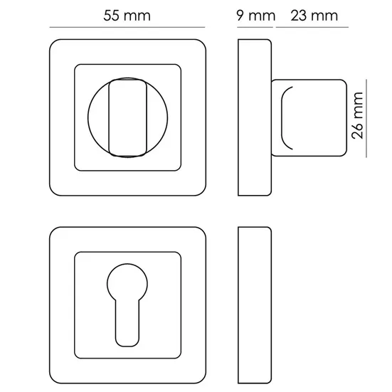 Завертка сантехническая MH-WC-S55 GR/PC квадратная цвет графит/хром фото купить в Новокузнецке